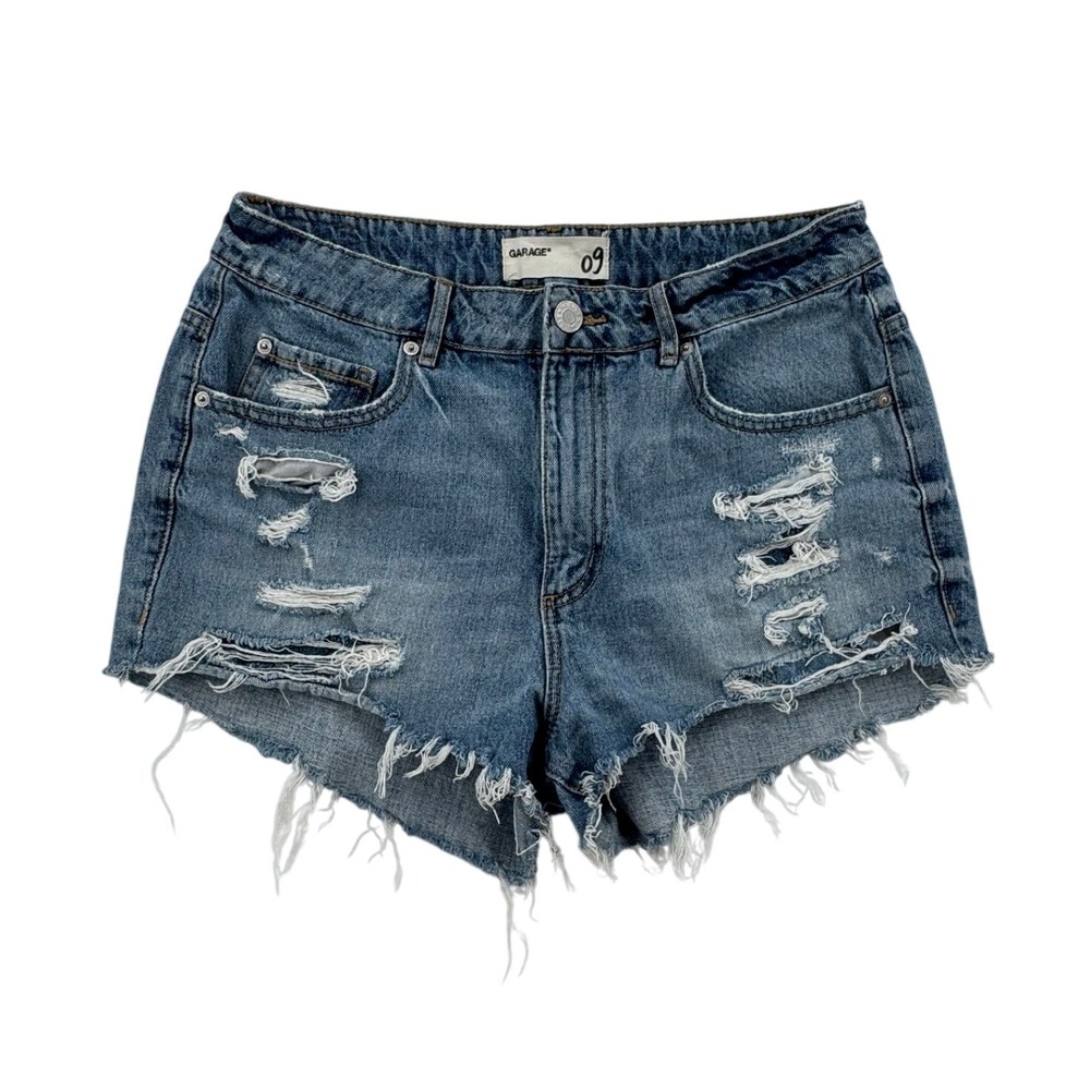 Garage Distressed Denim Shorts Womens 09 Blue Excellent Ripped Raw Hem Cutoffs